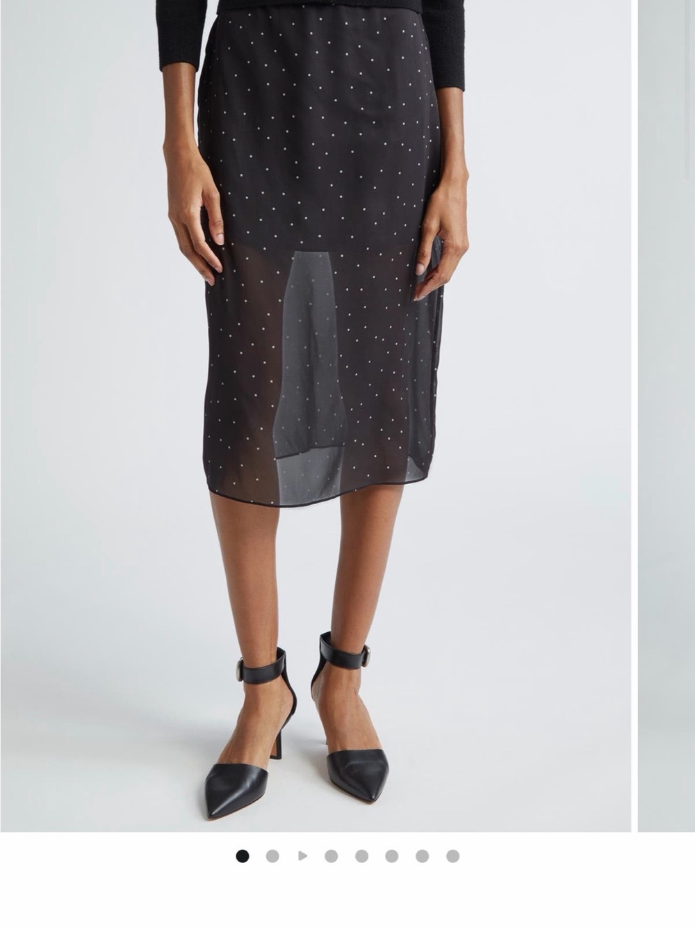 Vince Black Sheer Polka Dot Midi Silk Skirt